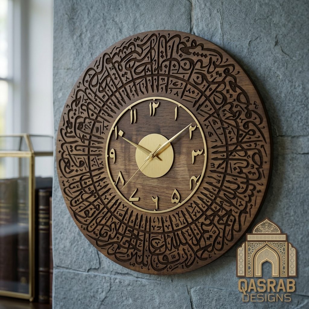 Islamic Calligraphy Wooden Wall Clock